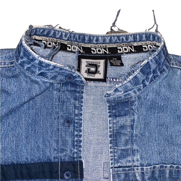 Vintage Don Denim Jean Shirt Jacket Button Up Natural Fray 2XL - Picture 3 of 5